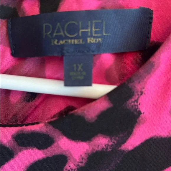 Rachel Roy Hot Pink and Black Animal Print Long-Sleeve Midi Dress - Picture 2 of 4